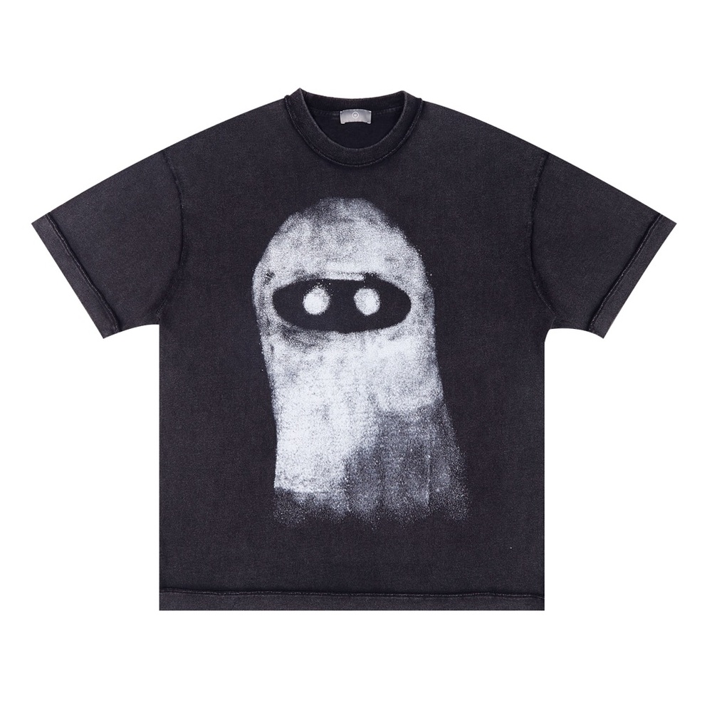 350gsm Heavyweight Cotton Ghost Graphic Inside Out T-Shirt Black w/White Print